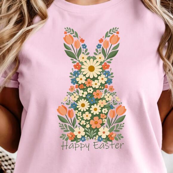 Other - Happy Easter Bunny Shirt, Floral Bunny T Shirt, Easter Bunny Floral Tee